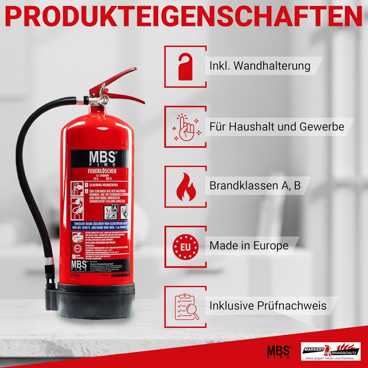 MBS FIRE Schaum-Feuerlöscher 6 L mit Manometer mit Wartungszertifikat 27A 183B, 2 Stück – Bild 3