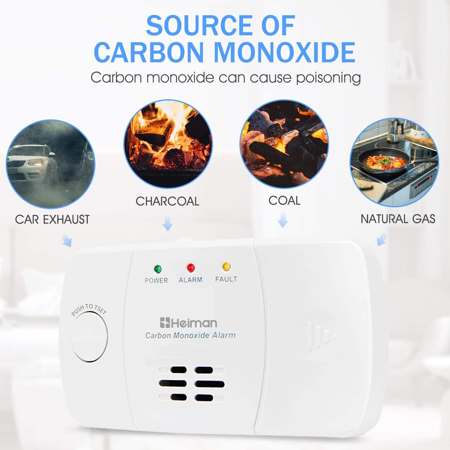 HEIMAN CO-Melder, Kohlenmonoxidmelder mit Batteriebetrieb, 85-dB-Alarm mit Testtaste und Selbsttest, EN 50291-zertifizierter CO-Alarm mit 10-Jahres-Sensor – Bild 5