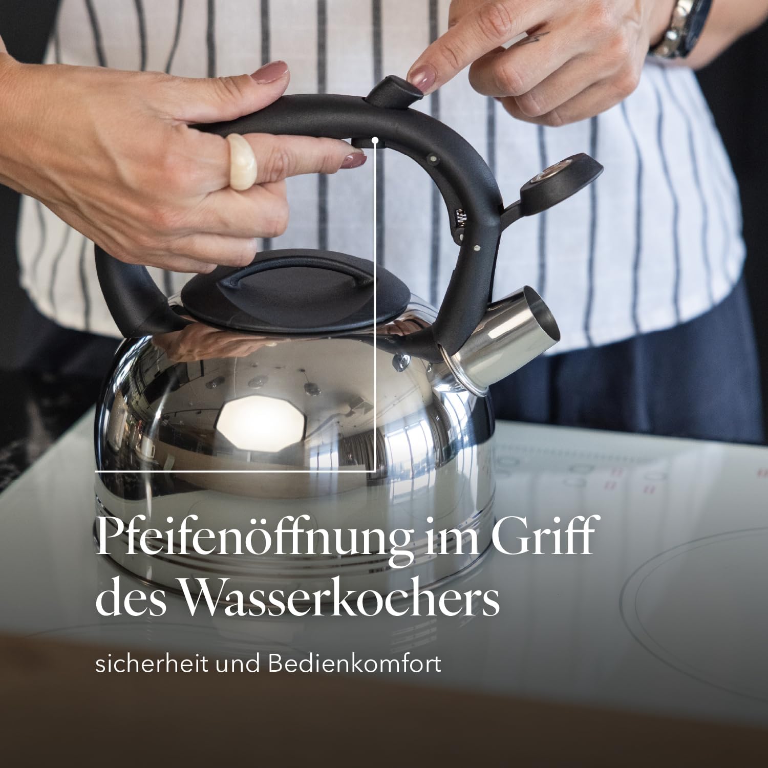 FLORINA Anter Wasserkocher, 1,9 l, Edelstahl, Teekessel, Pfeifkessel mit Bakelitgriff, automatischer Pfeifkessel für Tee und Kaffee, geeignet für alle Herdarten, Farbe: Silber – Bild 5