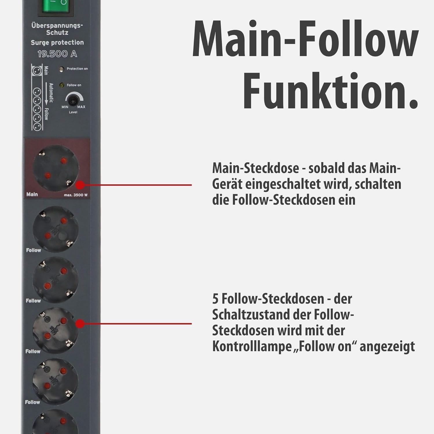 Brennenstuhl Secure-Tec Steckdosenleiste mit Überspannungsschutz und Master/Slave-Funktion (3 m Kabel und Schalter) Farbe: Anthrazit, Grau, 1159490966 | Hauptfolgefunktion, Mehrfachsteckdose mit Schalter und 3 m Kabel, anthrazit – Bild 4