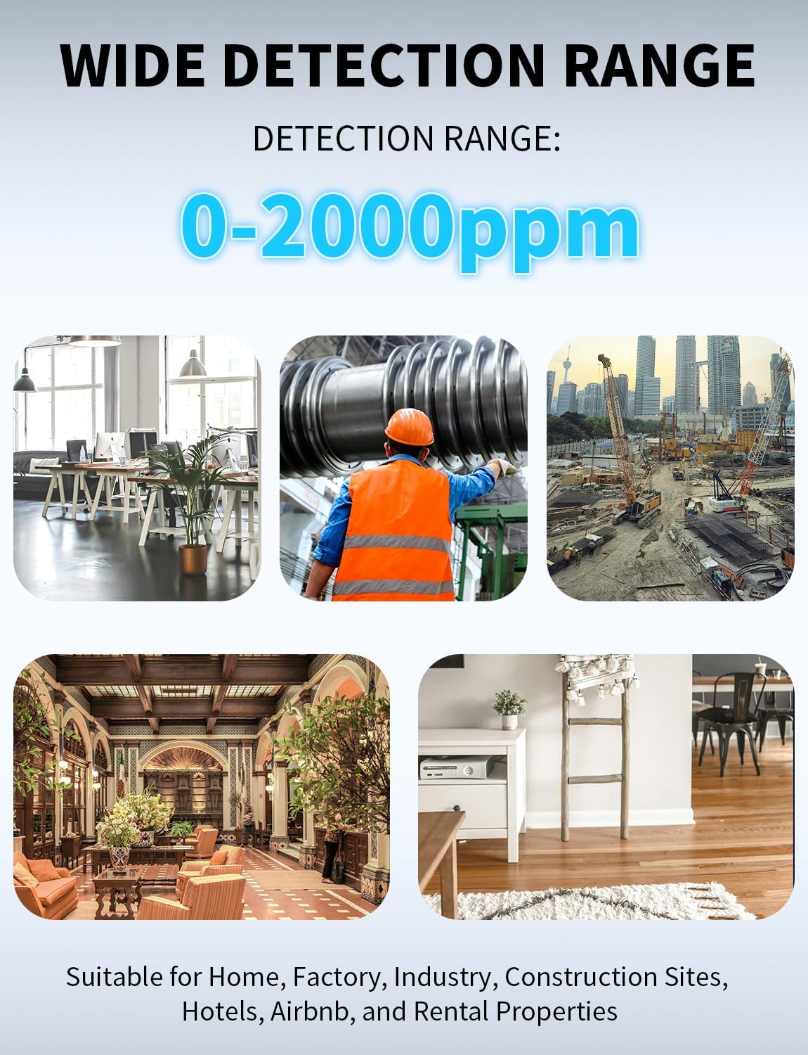 Kohlenmonoxid-Detektor & Gasdetektor 4-in-1 – Plug-and-Play ohne Wandschäden, akustischer und optischer Alarm – für Zuhause, Garage, Werkstatt, Baustelle – tragbarer CO-Detektor – YEREADW – Bild 7