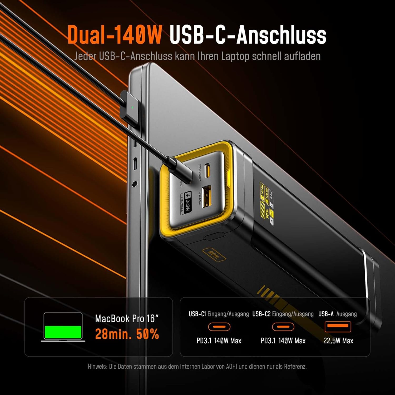 AOHI 240 W Laptop Power Bank 27600 mAh Tragbares Schnellladegerät The Future Starship 140 W PD 3.1 Großer Camping-Akku für MacBook Pro, iPad Pro, iPhone 17 Pro Max, Galaxy, Steam Deck, Grau – Bild 2