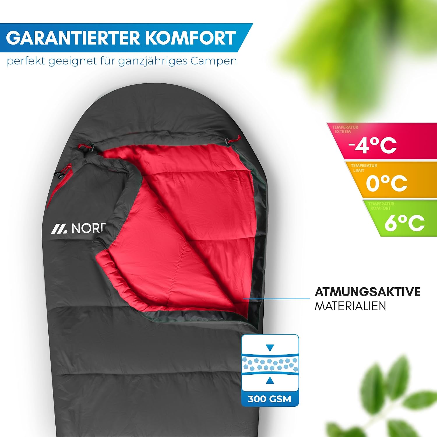 NORDMUT® Schlafsack Erwachsene – kleines Packmaß & Ultraleicht (900/1500g) – 3-Jahreszeiten (250 GSM) & Sommerschlafsack (100 GSM) – Mumienschlafsack für Camping, Outdoor & Festivals – Bild 4