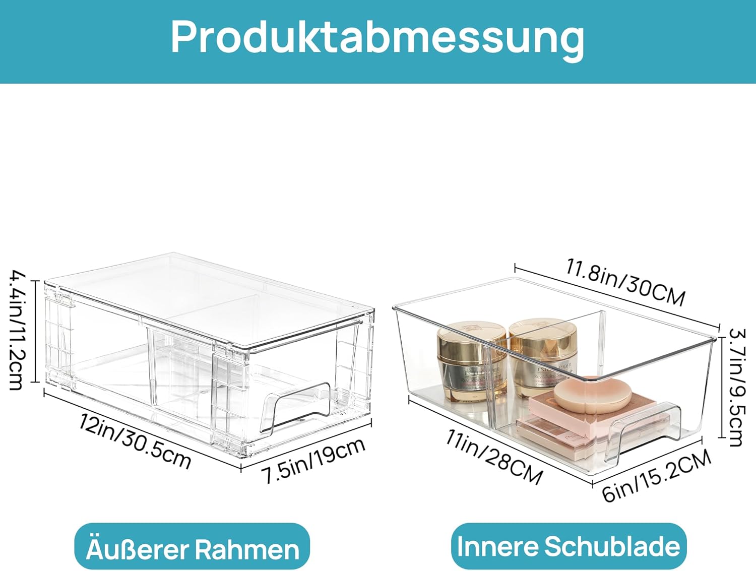Vtopmart 4 Stück stapelbare Aufbewahrungsschubladen, transparente Acryl-Schubladen-Organizer mit Griffen, Aufbewahrungs-Organizer für Kühlschrank, Badezimmer, Schrank, Speisekammer, Acryl – Bild 3