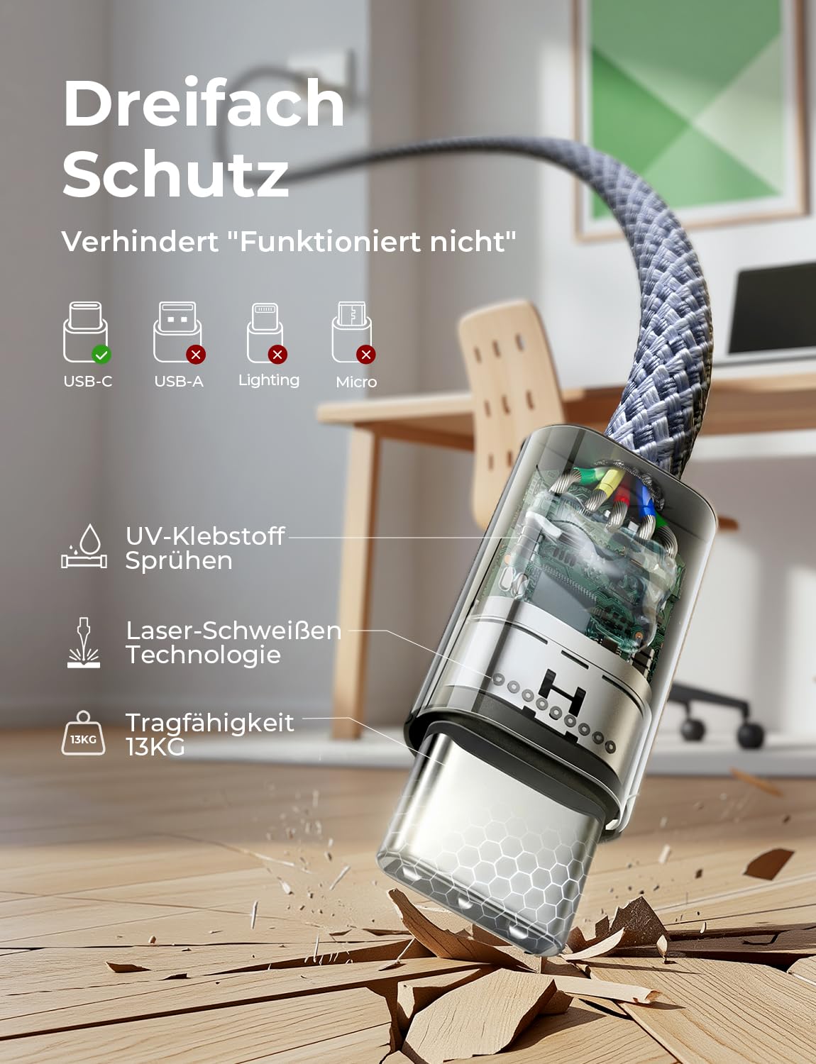 LISEN 240 W USB-C auf USB-C Kabel, 2 m, 2 Stück, iPhone 17 Pro, Samsung Schnellladekabel, PD3.1 Ladekabel USB-C, Galaxy S25/S24, iPhone 16/15 Pro Max, Xiaomi, MacBook Pro/Air, iPad, Dunkelblau | Für MacBook/iPad/iPhone/Samsung, integrierter E-Marker-Chip + 48-faches Geflecht, abwärtskompatibel mit allen USB-C-Geräten – Bild 4
