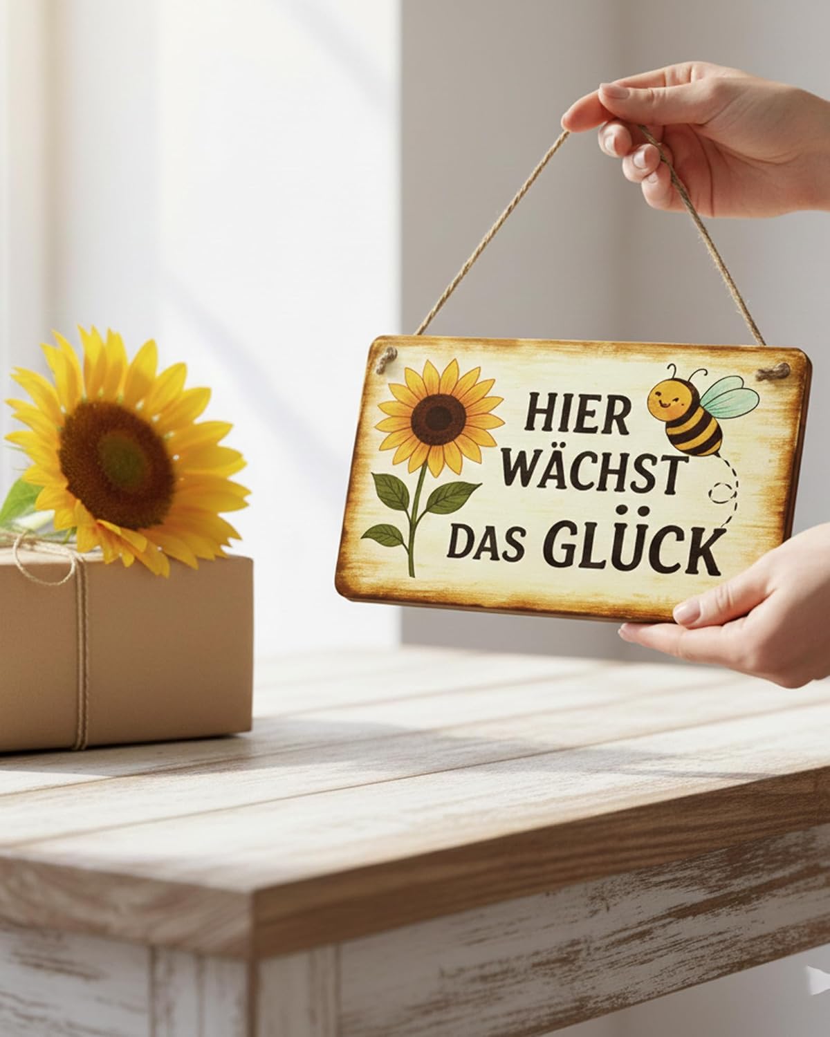 Holzschild Gartenschild mit Spruch „Hier wächst das Glück“ – wetterfestes Dekoschild zum Aufhängen im Freien – moderne Gartendeko & Balkondeko Sommer, Geschenk für Gartenliebhaber – Bild 3