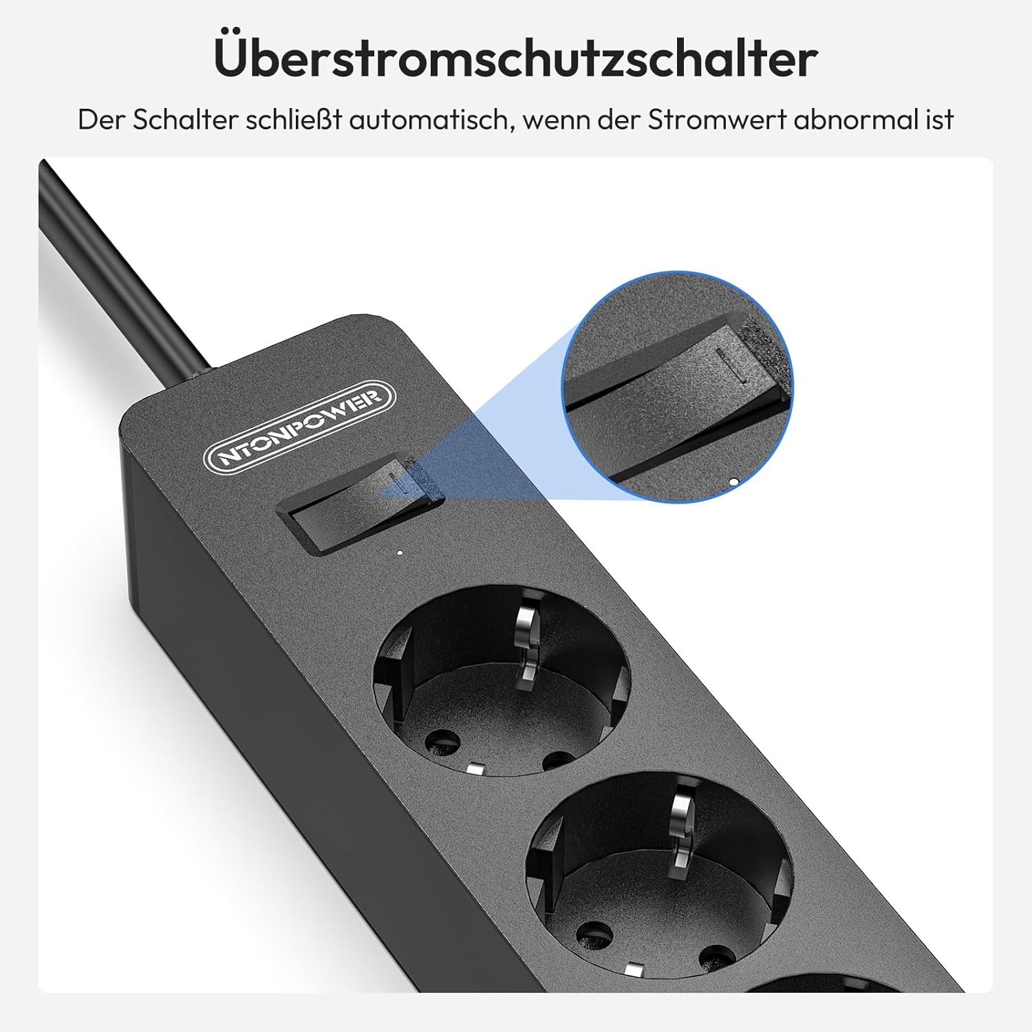 Ntonpower 3m Steckdosenleiste mit USB, Mehrfachsteckdose, Überspannungsschutz, Wandmontage - Kleber verwenden, langes Verlängerungskabel, Kindersicherung – Bild 6