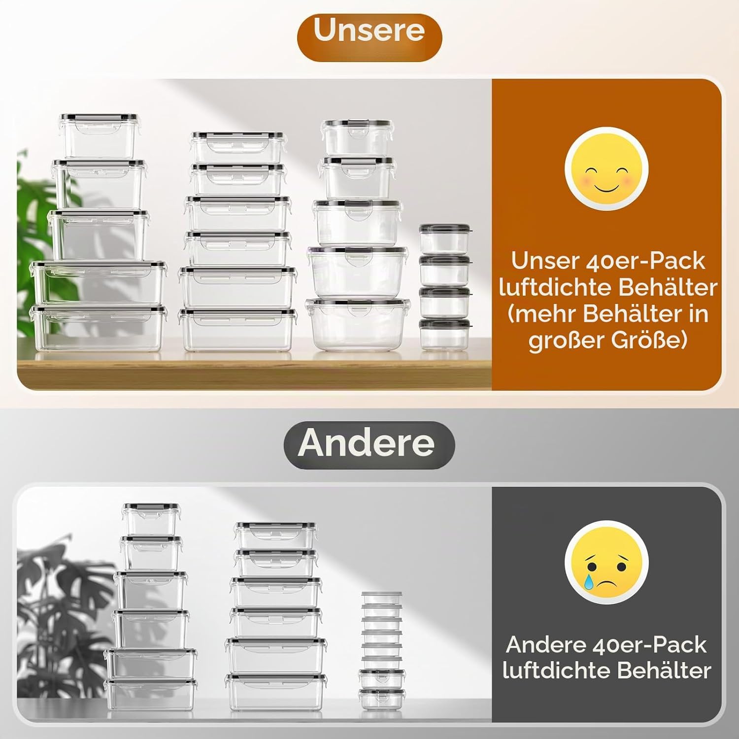 KEMETHY Frischhaltedosen mit Deckel, 40-teiliges Vorratsbehälter-Set (20 Behälter & 20 Deckel), Meal-Prep-Boxen, auslaufsichere Aufbewahrungsbox mit Deckel Küche mit Etiketten und Markierungsstift – Bild 4