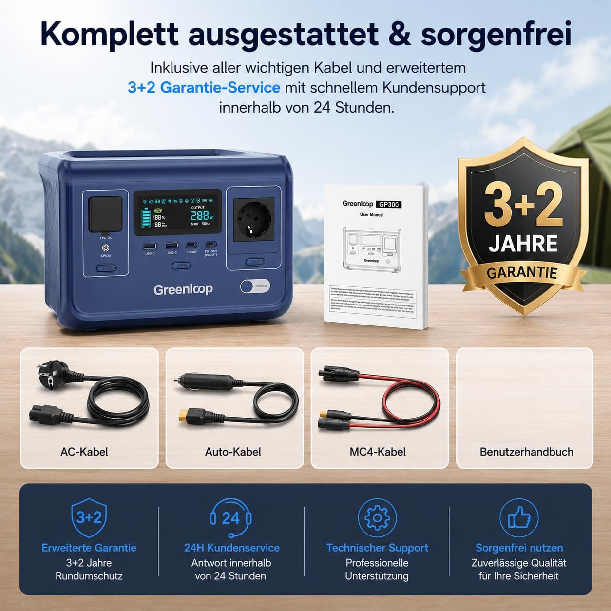 Greenloop Power Station 300 W (600 W Peak), 288 Wh mit EVE LiFePO4-Zellen, Solargenerator mit 230 V-Steckdose, USV 10 ms, USB-C PD140 W, 7 Ports, tragbare Notstromversorgung für Camping – Bild 8