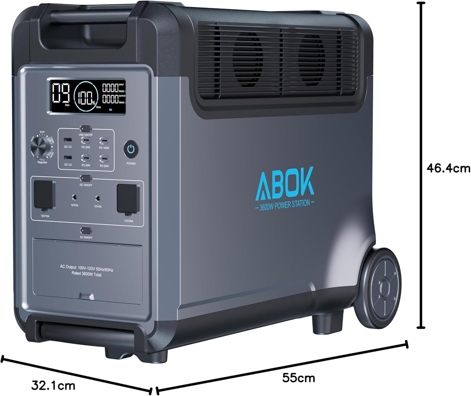 3840 Wh ABOK Ark3600 Tragbare Power Station LiFePO4-Batterie, erweiterbar auf 11520 Wh, 2,1 Stunden 0–100 % Schnellladung, 2000 W AC-Solargenerator mit USV und App-Steuerung für Camping, Notfälle, Wohnmobile und netzunabhängig – Bild 9