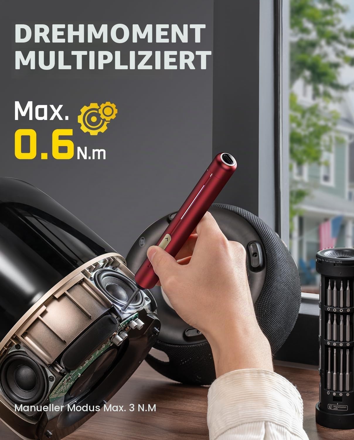 Fanttik E2 Ultra 3,7 V Mini-Elektro-Schraubendreher-Set, 50-in-1 magnetischer Präzisions-Schraubendreher-Satz, max. 0,6 Nm, 5/32 Zoll Sechskant, für die Reparatur von iPhones, Laptops, Brillen, Uhren (rot) – Bild 2
