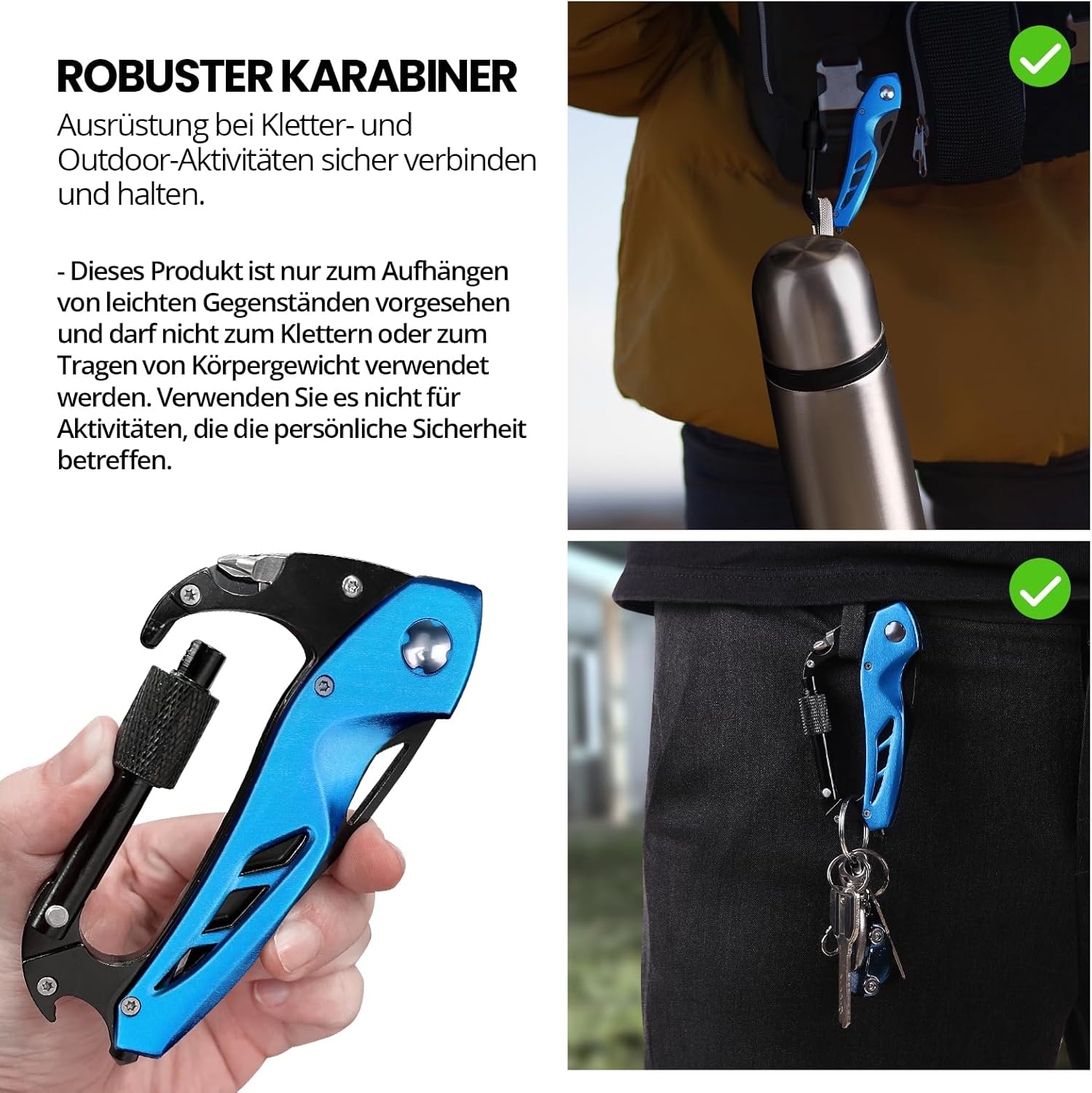 BEEK Multifunktionswerkzeug mit Flaschenöffner, Karabiner, Glasbrecher, Kreuzschlitzschraubendreher, Schlitzschraubendreher, Geschenke für Männer, Adventskalenderbefüllung (blau) – Bild 3
