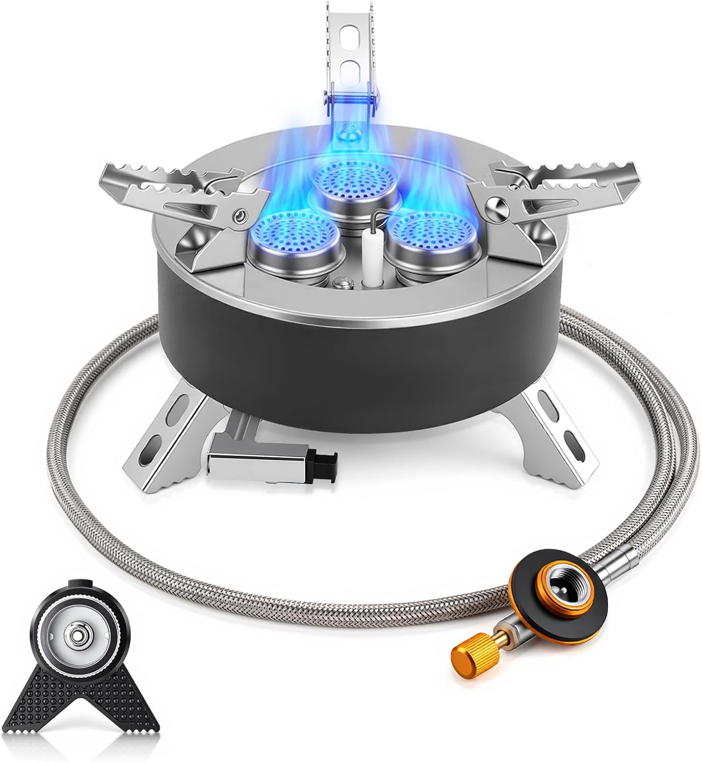 4000W tragbarer Gaskocher Camping, faltbarer Campingkocher mit Piezo-Zündung und Gaskartuschenadapter, leichter Outdoor-Gaskocher klein mit Aufbewahrungsbox für Camping, Angeln, Wandern, Picknick