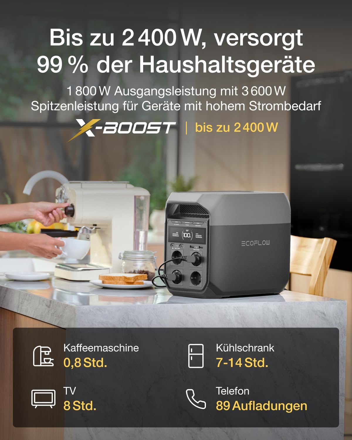 EF ECOFLOW Delta 3 Tragbares Kraftwerk, 1024 Wh Solargenerator, LiFePO4-Akku, Schnellladung von 0–70 % in 30 Minuten, erweiterbar auf 5 kWh, für Zuhause, Camping und Reisen – Bild 4