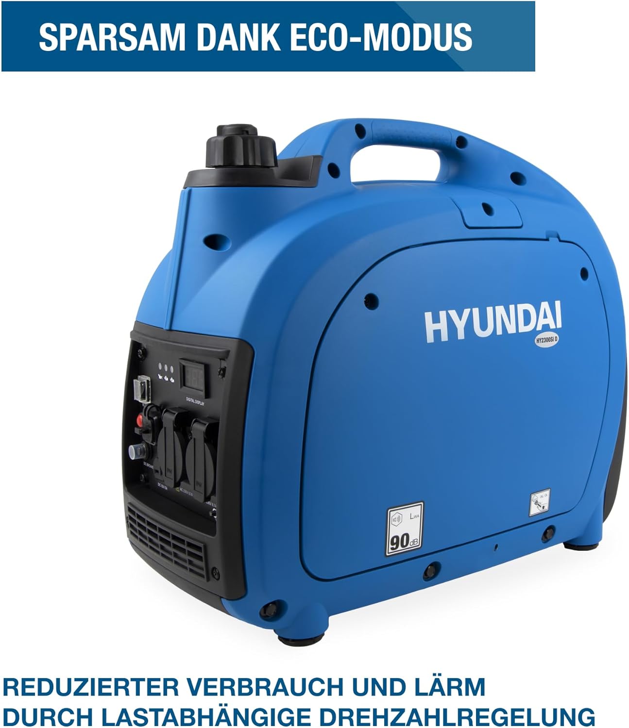Hyundai Inverter-Generator HY2000Si D (tragbarer Benzingenerator, Inverter-Stromerzeuger mit 2 kW Maximalleistung, Notstromgenerator, Generator) | Stromgenerator mit 2,2 kW max. Power, Benzin-Notstromaggregat, leise, leicht und sparsam – Bild 6