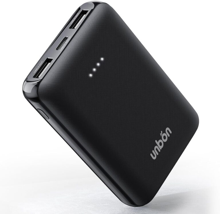 UNBON Externer USB-Akku 10000 mAh für beheizte Weste, Mini-Powerbank, ultradünn und leicht, Backup-Akku, tragbares Ladegerät mit 2 USB-A-Ausgängen für beheizte Weste und Smartphone