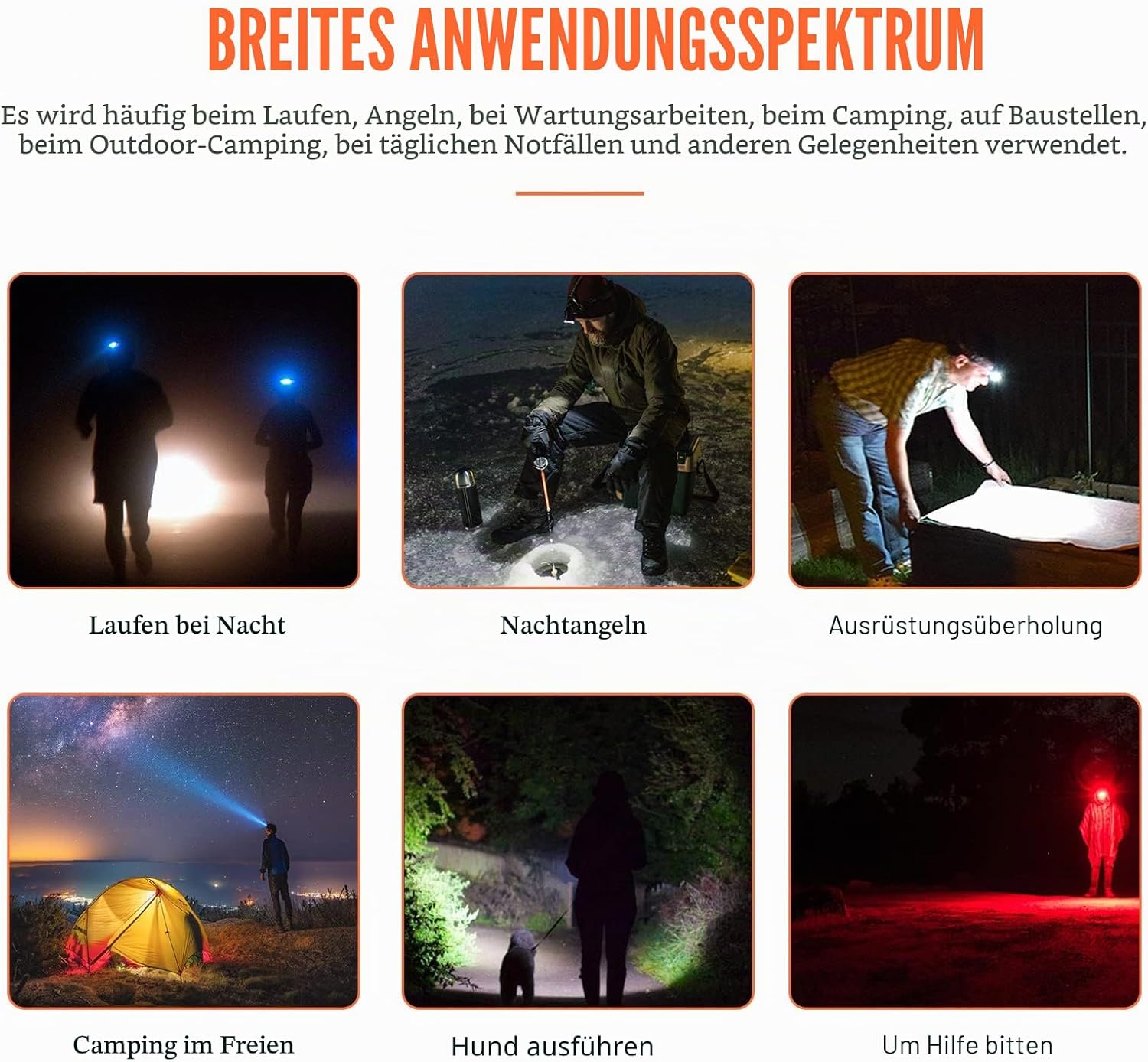 BORUIT LED-Stirnlampe, Stirnlampe, rotes Licht, AAA-Batterie, superheller 4-Modus-Scheinwerfer für Kinder, Erwachsene, Camping, Laufen, Wandern, Angeln – Bild 6