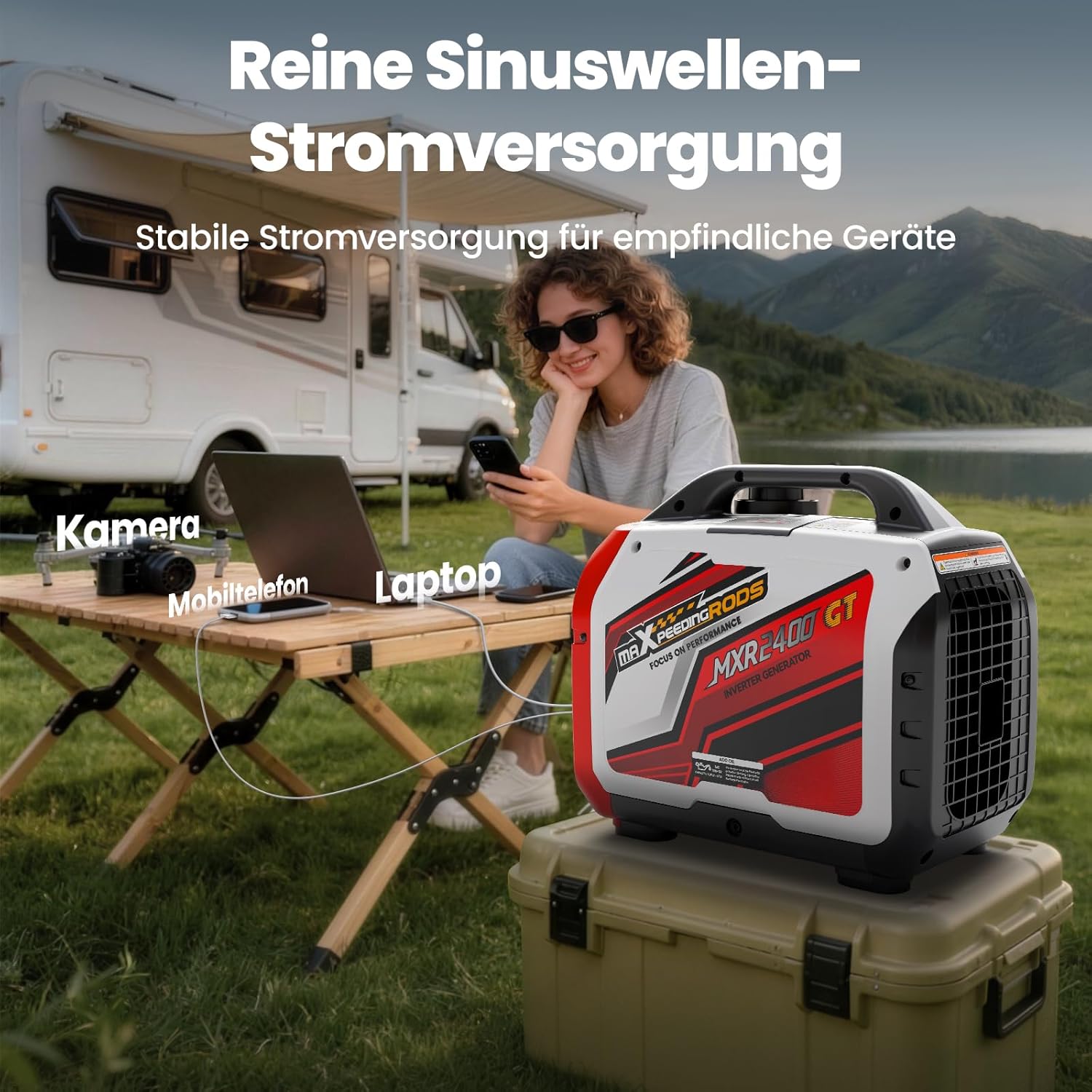 maXpeedingrods 2000W Inverter Stromerzeuger Benzin Notstromgenerator mit Bluetooth App Datumsüberwachung, 15kg, mit USB und 230V Steckdosen für Camping, Festivals und Heimgebrauch – Bild 6