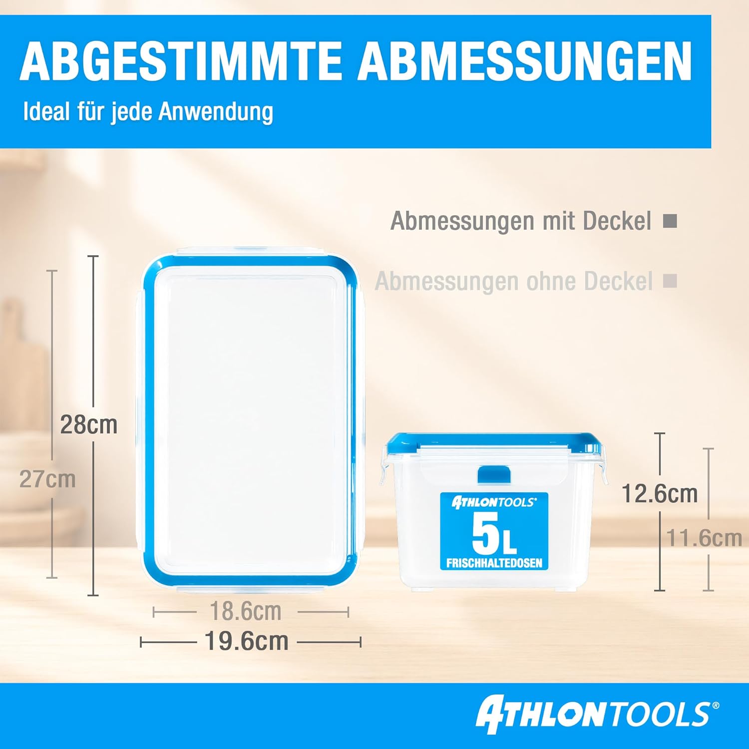 ATHLON TOOLS 2 x 5 L Frischhaltedosen-Set in Gastro-Qualität – 100 % luftdicht und auslaufsicher -40 bis +100 Grad – für alle Lebensmittel – BPA-frei – Vorratsdosen für den Kühlschrank (hergestellt in der EU) – Bild 2