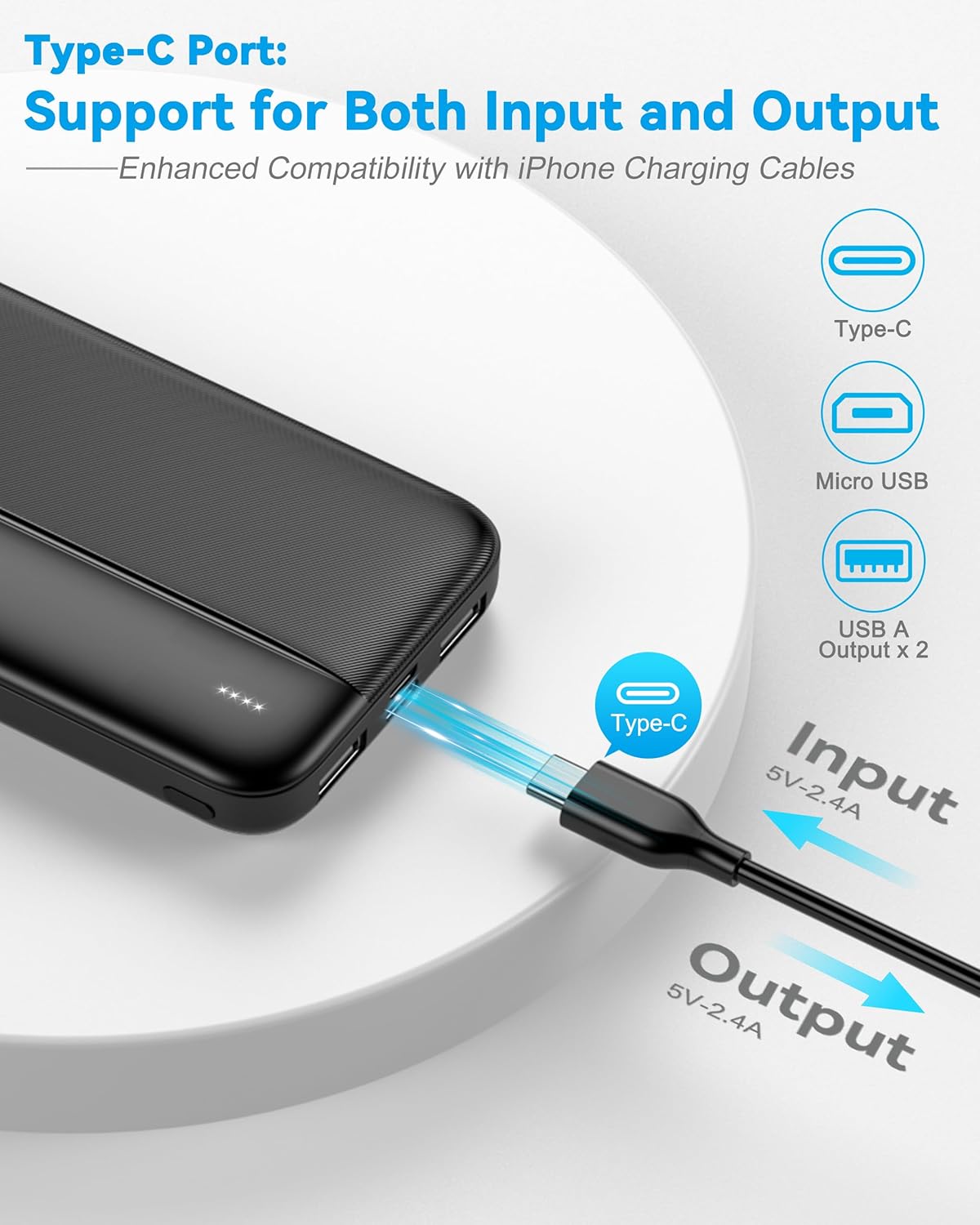GREPRO Powerbank 10000 mAh, kleine Powerbank mit Typ-C-Eingang und 2 x USB-A- und USB-C-Ausgangsanschlüssen, kompatibel mit iPhone 17, 16, 15 Pro Max, Smartphones und Tablets – Bild 3