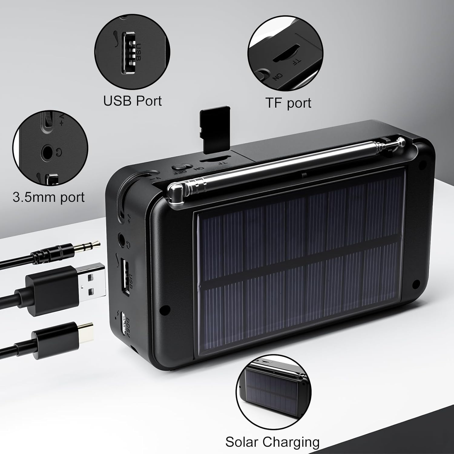 Gallypek Tragbares DAB-Radio, DAB Plus UKW-Radio mit Bluetooth 5.0 und 80 Voreinstellungen, Küchenradio mit Kabel- oder 2200-mAh-Batteriebetrieb, unterstützt Solar- und USB-Aufladung, USB-Flash-Laufwerk/TF/AUX-Verbindung – Bild 2