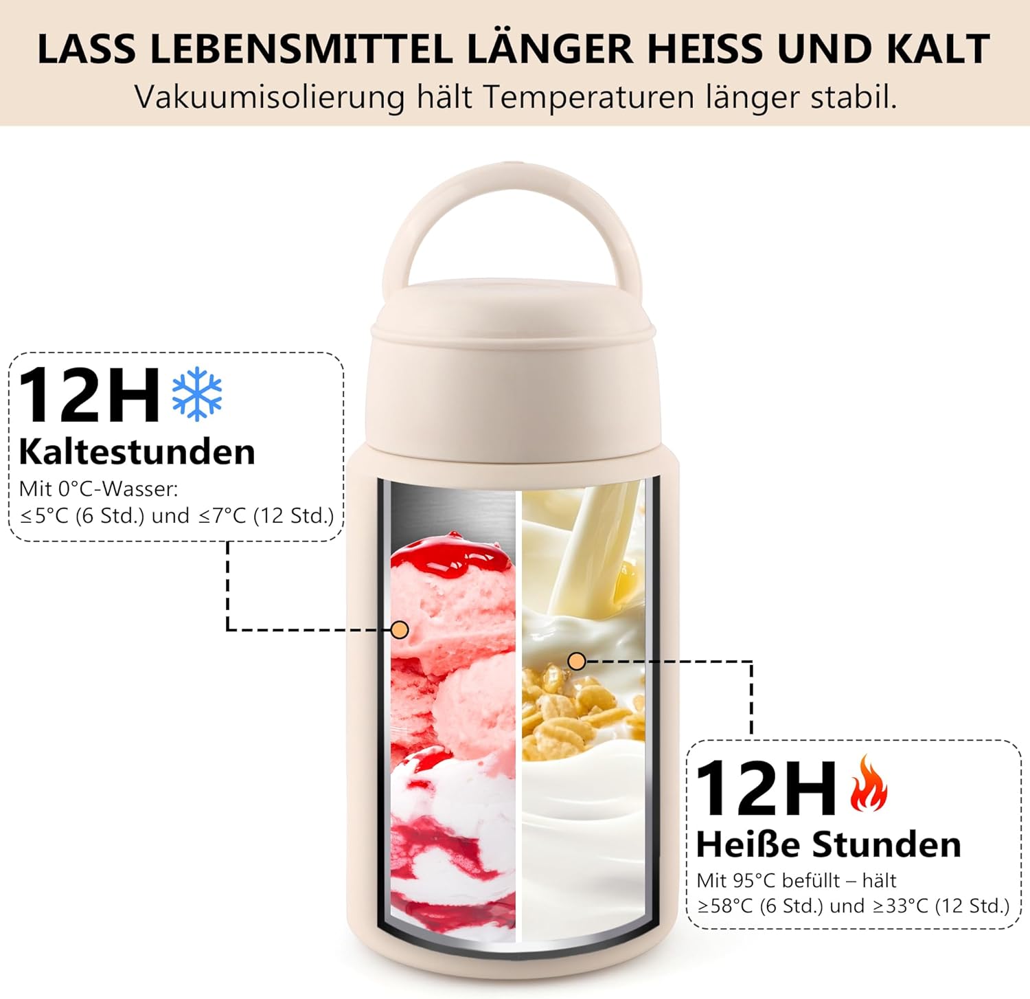 Thermo-Lebensmittelbehälter 550 ml, Edelstahl-Wärmebehälter Lebensmittel mit Löffel, Müslibecher to Go, Thermo-Lunchbox für Gefrierschrank, Spülmaschine, Erwachsene (weiß) – Bild 5