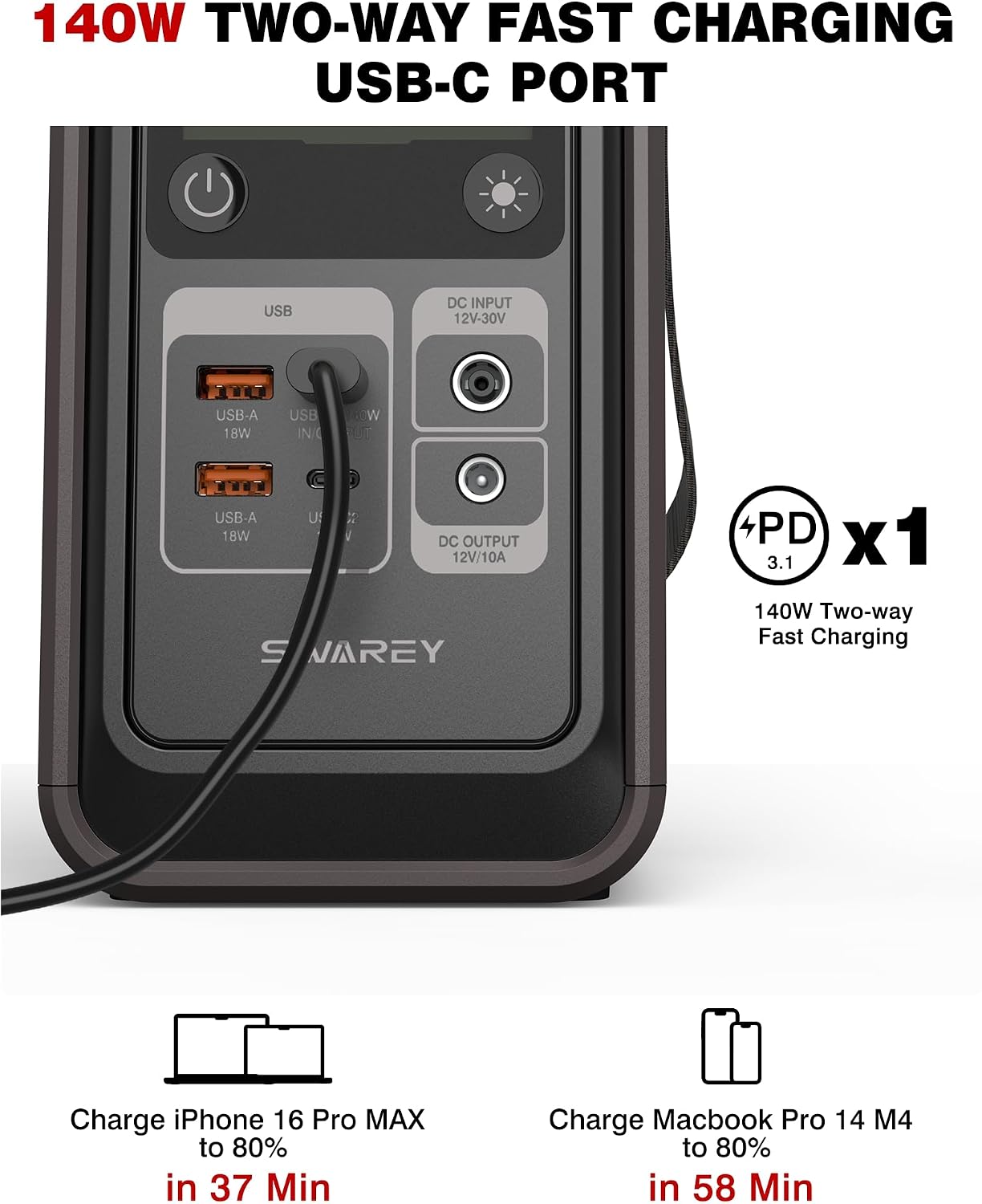 Tragbare Power Station S200 mit 100-W-Solarpanel, 192-Wh-LiFePO4-Akku-Powerbank, 140-W-Seiten-Schnelllade-USB-C, 180-W-Solargenerator für Camping, Reisen, Notfälle – Bild 4