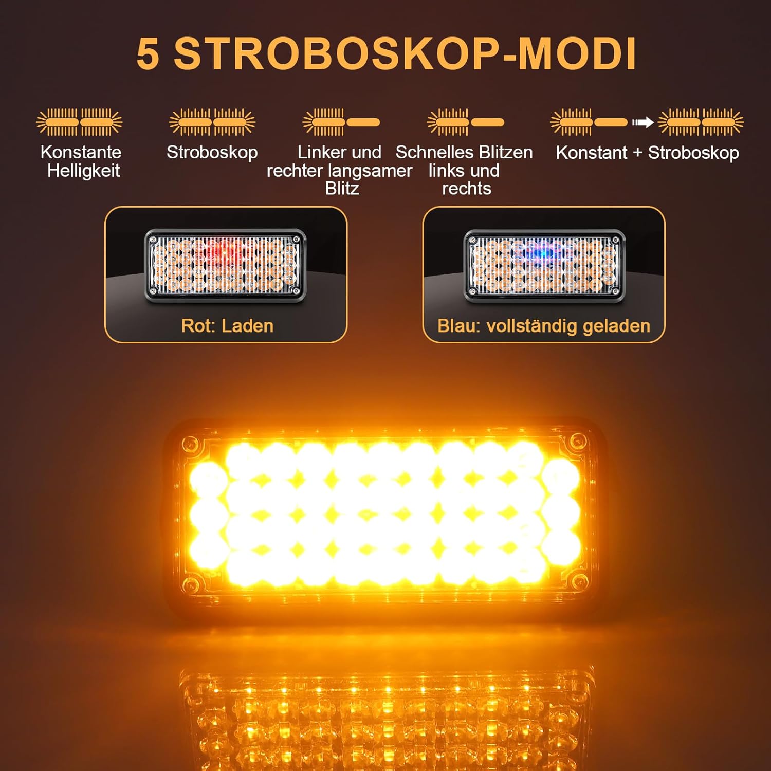Dinfu LED-Warnleuchte, Batterie mit Fernbedienung, 12 V, gelbes Blinklicht, Auto-Magnet, kabellos, 5 Modi, wiederaufladbar, tragbar, LED-Blitzlicht mit Ladekabel für Auto, LKW, Traktor, Auto, LKW – Bild 5