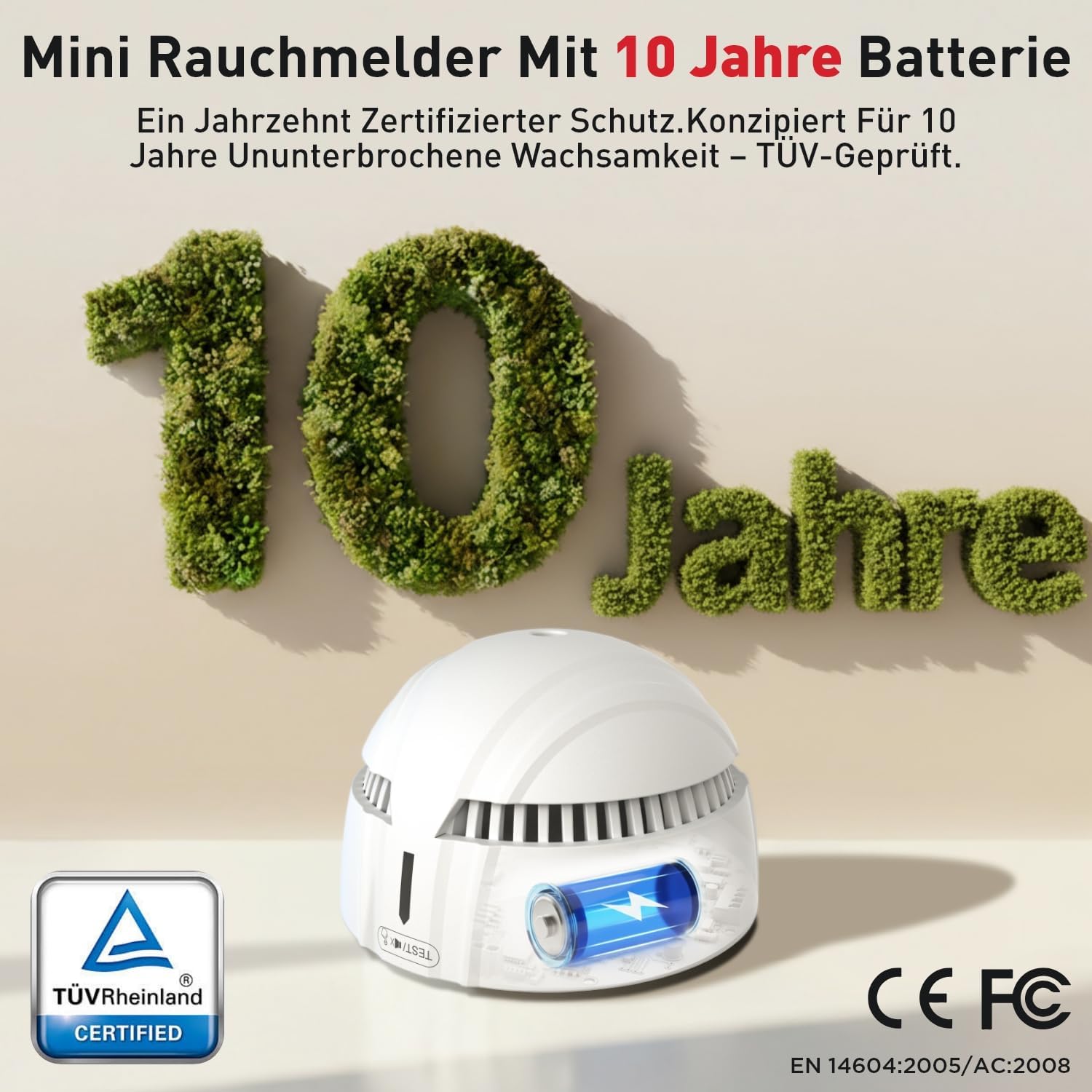 DAYTECH Rauchmelder 10-Jahres-Batterie – 5 Mini-Rauchmelder mit Magnethalter-Set, TÜV Rheinland zertifiziert, Feueralarm mit 85 dB & Test-/Stummschalter – Bild 3