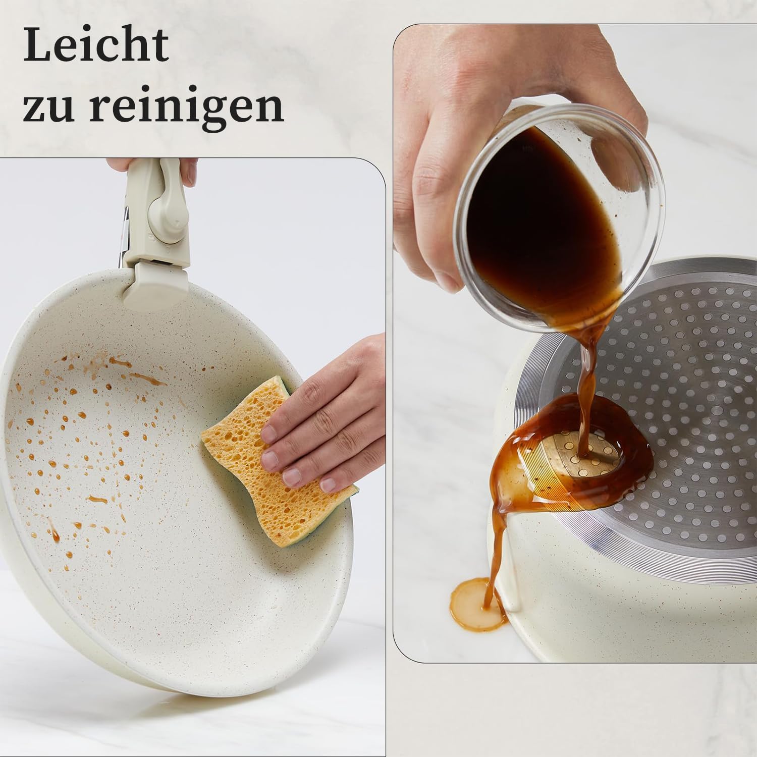 12-teiliges Topf- und Pfannenset, Antihaft-Kochgeschirr-Sets mit abnehmbarem Griff, Küchenutensilien für Ihre Heimbedürfnisse, Beige – Bild 3