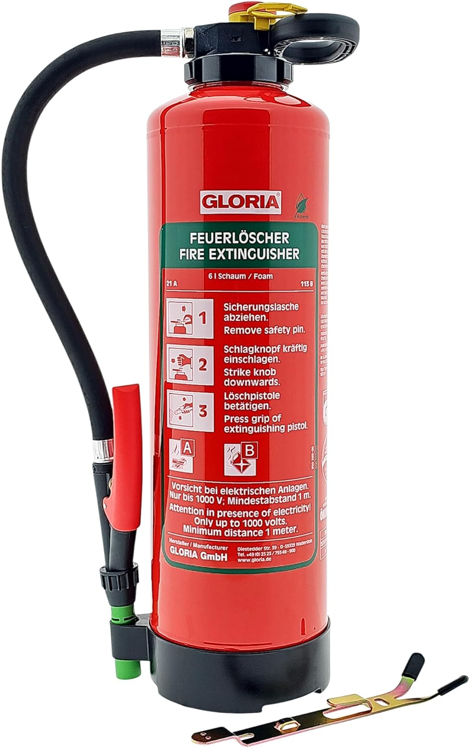 Gloria - SKE 6 PRO - Schaum-Feuerlöscher - Fluorfrei - 6 Liter - Für Brandklassen A, B - Inklusive Wandhalterung - Inklusive Prüfplakette – Bild 4
