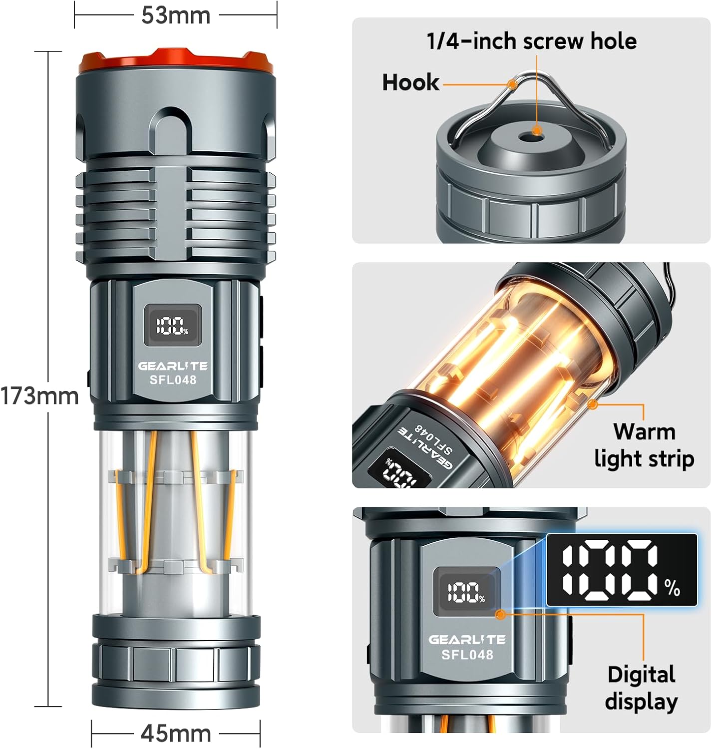 GEARLITE LED-Taschenlampe, extrem hell, wiederaufladbare LED-Taschenlampe mit Campinglicht, 11 Leuchtmodi, lange Laufzeit, IP65 wasserdicht, taktische Taschenlampe für Camping, Outdoor, Notfälle – Bild 7