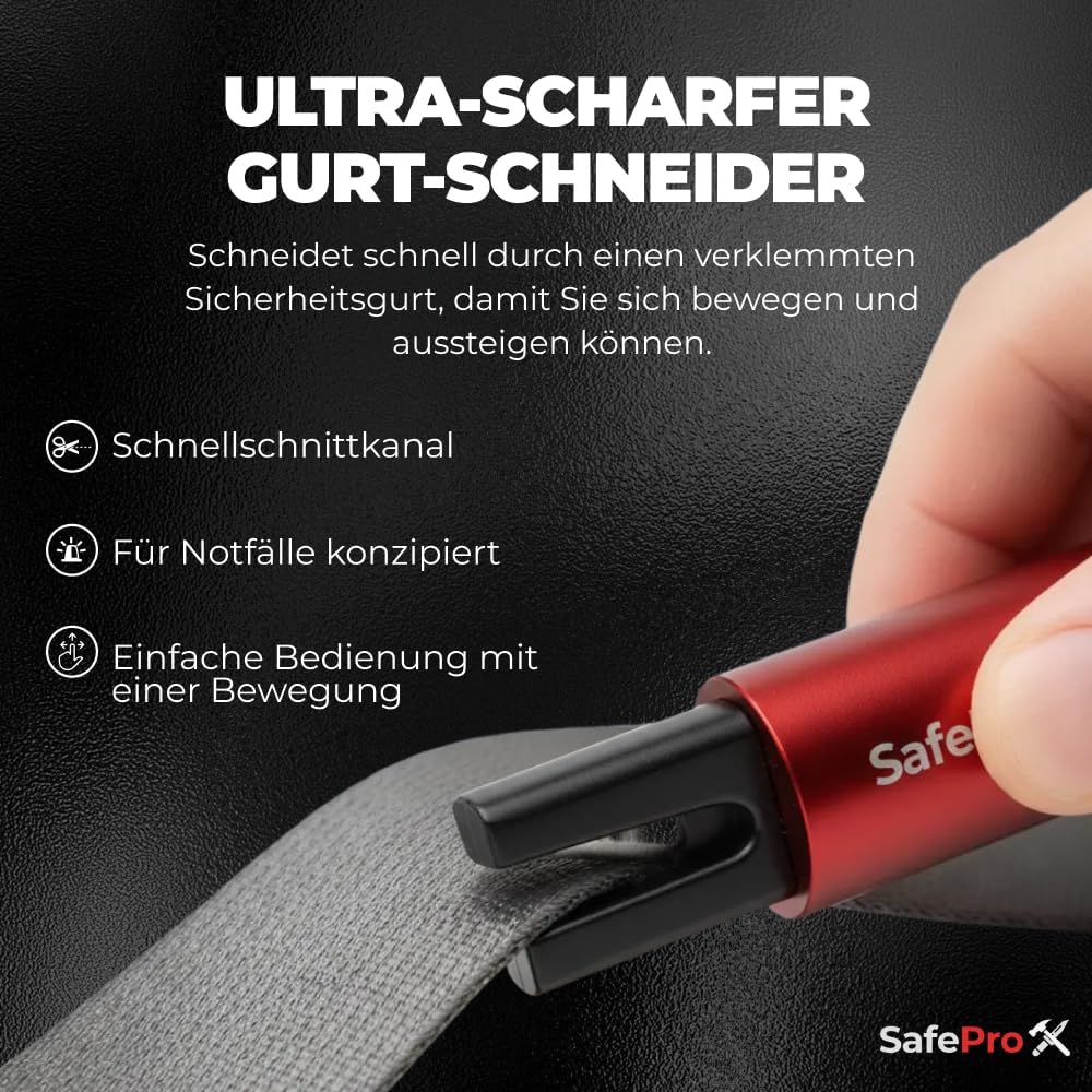 Nothammer fürs Auto mit Sicherheitsgurtschneider – lebensrettender kompakter Glasbrecher mit Federkorn – Sicherheitsrettungswerkzeug und Scheibenzertrümmerer für schnelle Flucht bei Verkehrsunfällen (2 Stück) – Bild 6