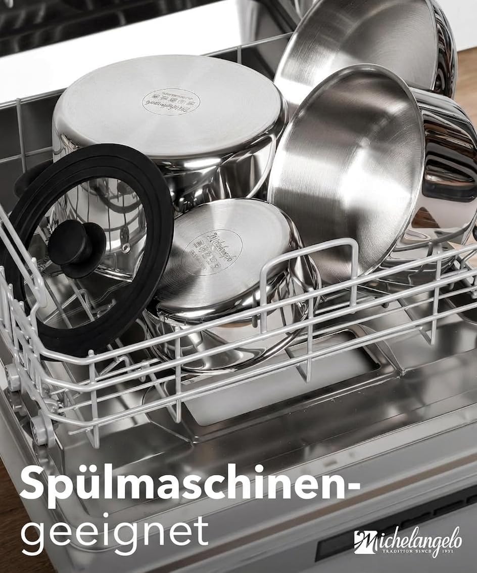 Michelangelo 14-teiliges Induktionstopf-Set, Edelstahl, abnehmbare Griffe | Stapelbares Kochgeschirrset, durchgehend 3-lagig, platzsparend für Camping und Wohnmobil, Topf- und Pfannenset – Bild 6