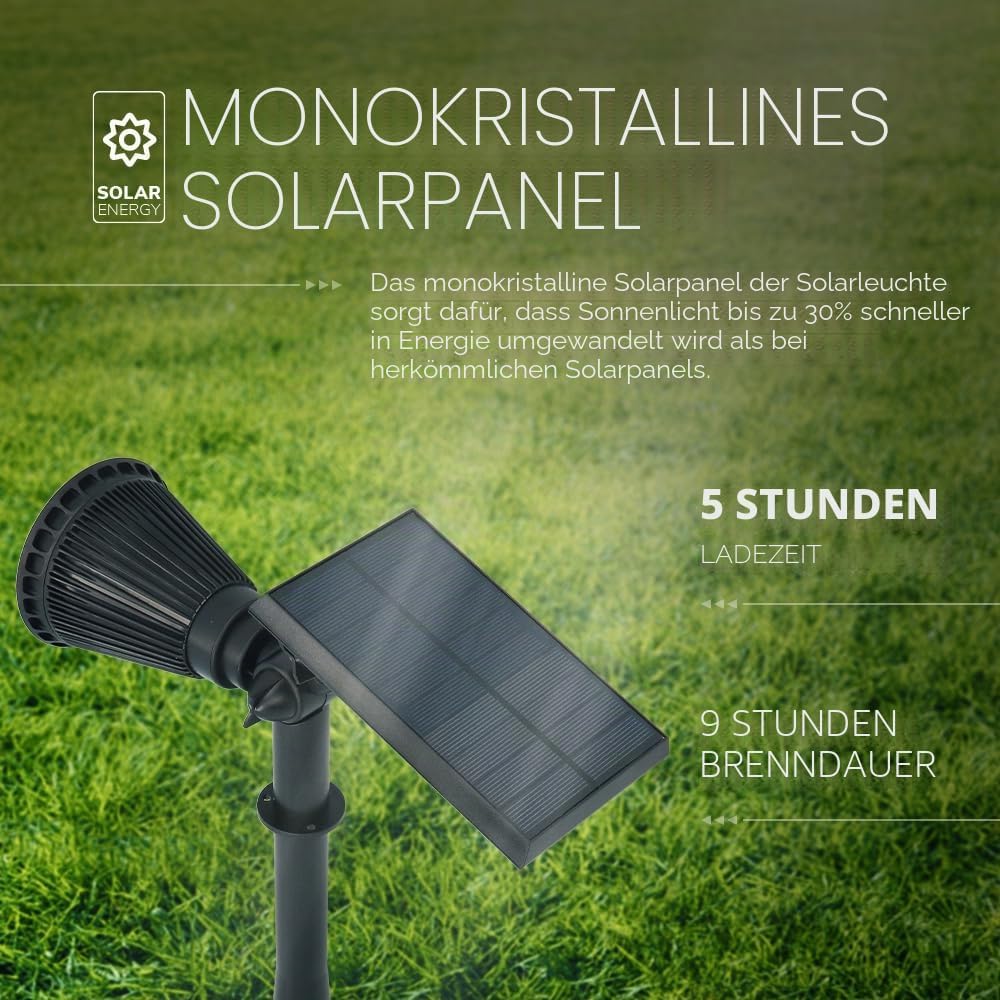 HOFTRONIC - Solar-Gartenstrahler Bend, IP65 wasserdicht, 3000 K, Gartenleuchte, LED-Solarleuchten für den Außenbereich, Solarleuchte, Erdspieß, Wegeleuchte mit Winter-Solarpanel, warmweiß, Garten-Solarstrahler – Bild 9