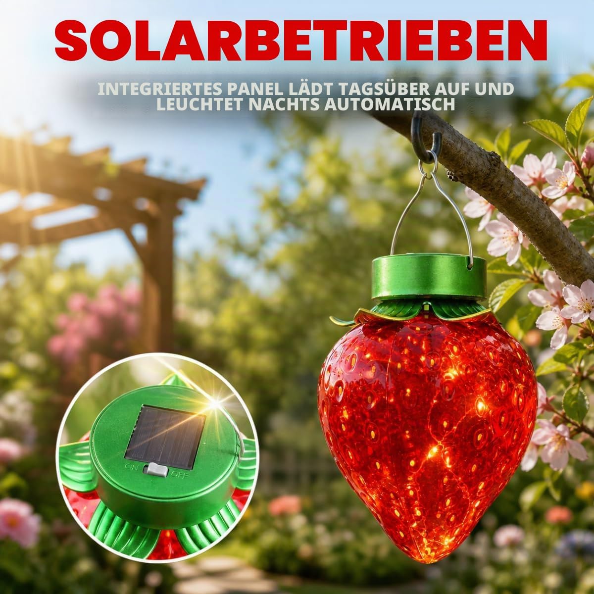 Festliche Lichter Erdbeerlaterne, Solar-Außen-Solarleuchte, Hängelaterne, Solarlaterne, hängende, solarbetriebene Gartenleuchten für die Gartenbeleuchtung im Freien, Dekoration – Bild 3