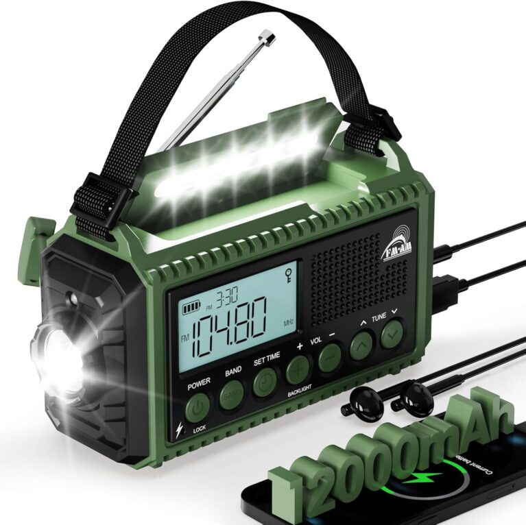 12000 mAh Kurbelradio, Solar- & Kurbel-Notfallradio, tragbares Retro-Radio mit Weltempfänger, AM/FM/SW-Radio, als Taschenlampe & Leselampe, USB-Handy-Ladegerät, SOS-Alarm, für Camping, Notfall, Blackout
