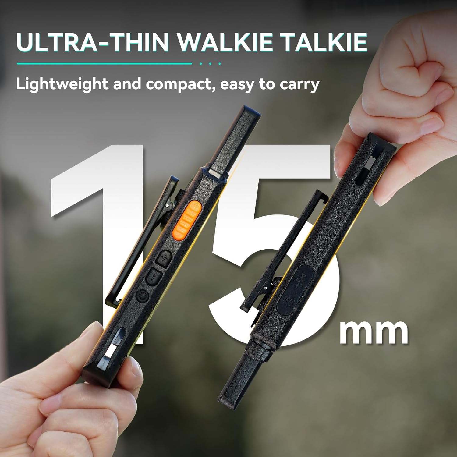 Retevis B63S Walkie Talkie, PMR-Radio, 15 mm ultradünn, RT622P 3.0, VOX, LCD-Display, 103 g leicht, USB C, 1620 mAh, professionelles Funkset für Familie (2 Stück, schwarz) – Bild 4