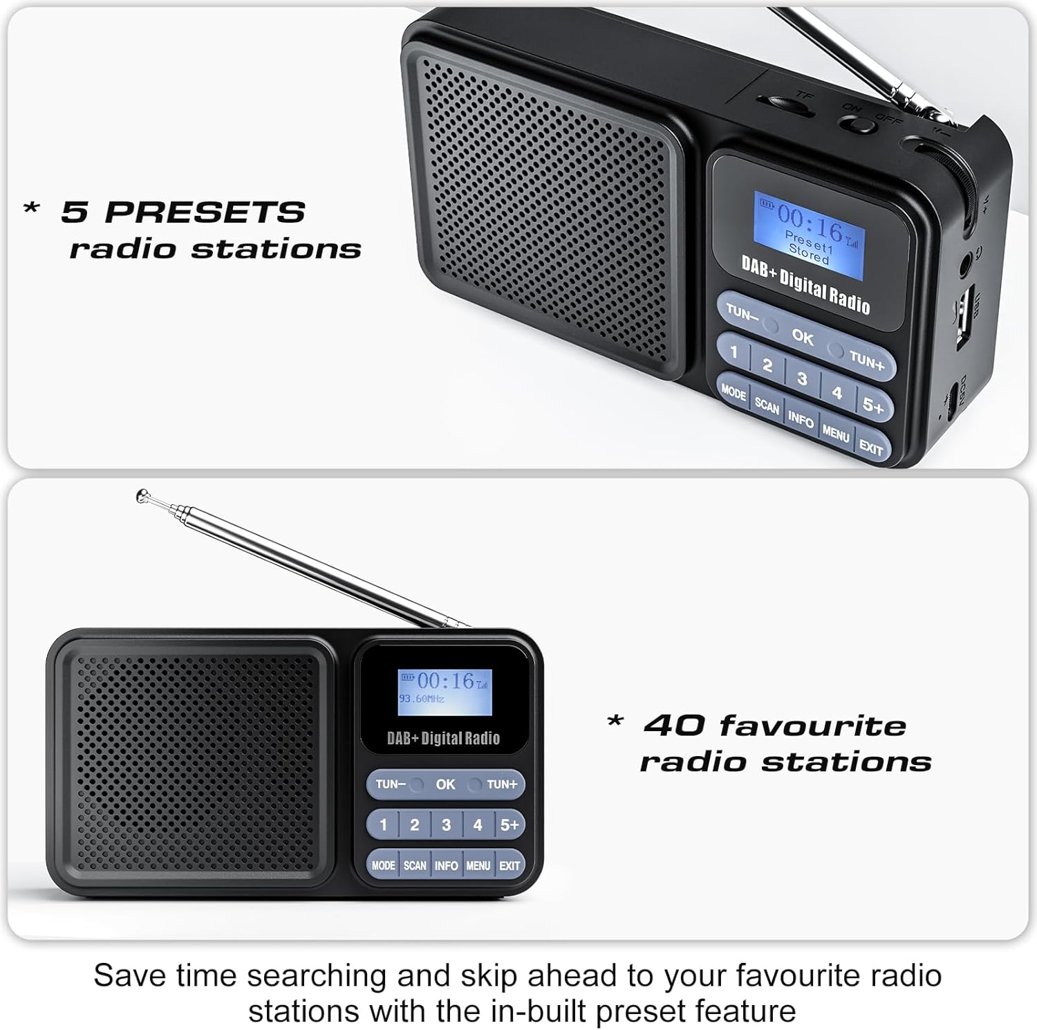 Gallypek Tragbares DAB-Radio, DAB Plus UKW-Radio mit Bluetooth 5.0 und 80 Voreinstellungen, Küchenradio mit Kabel- oder 2200-mAh-Batteriebetrieb, unterstützt Solar- und USB-Aufladung, USB-Flash-Laufwerk/TF/AUX-Verbindung – Bild 6