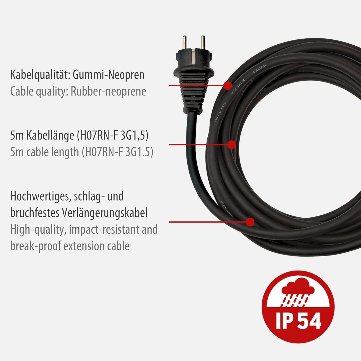 Brennenstuhl 1169200010 Baustellenkabel IP54 mit Powerblock 5 m Schwarz H07RN-F3G1,5, Gelb | 4-Wege-Verlängerung für den Außenbereich – Bild 3
