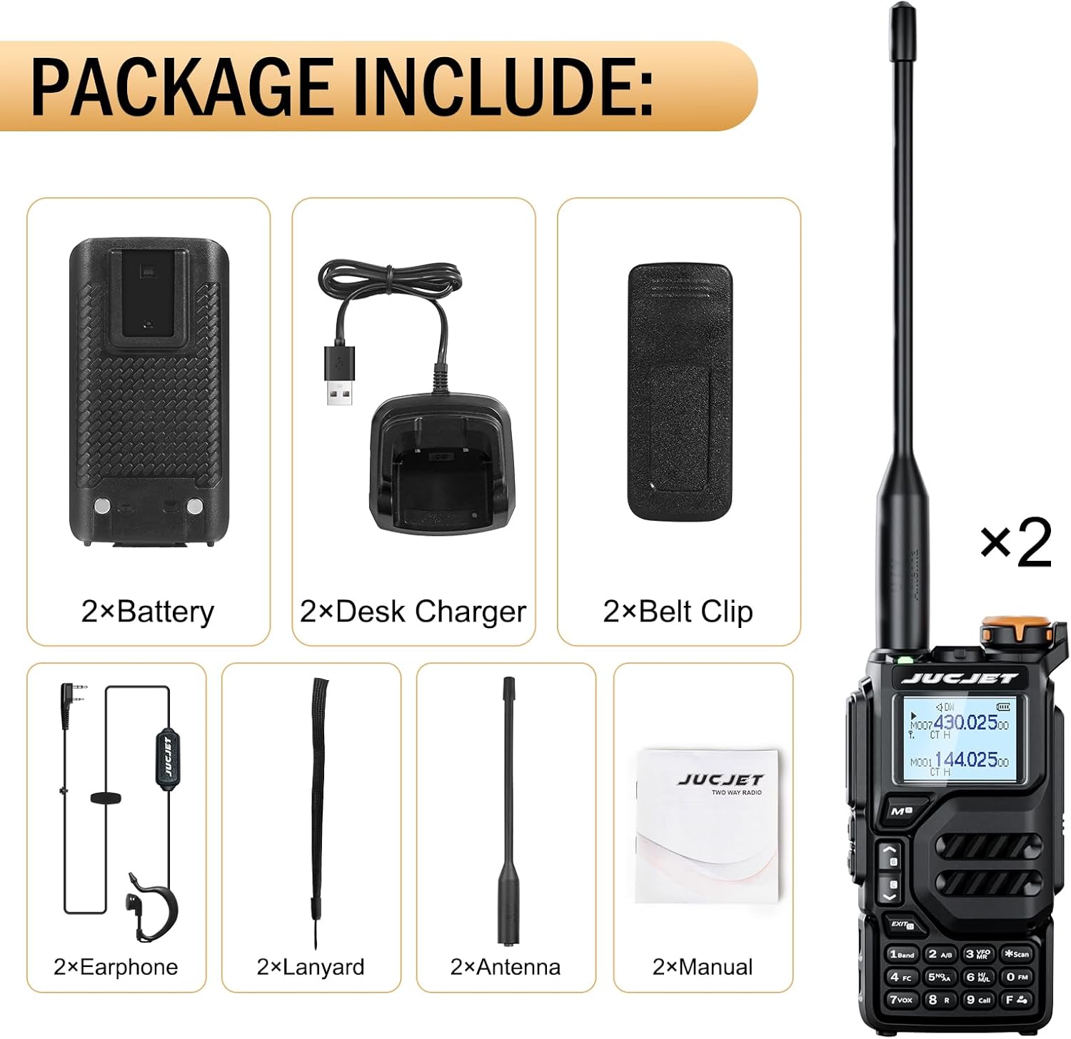 UV-K5 Tragbare Walkie-Talkies, Zwei-Wege-Radio mit Original-Ohrhörern und USB-Ladestation, 200 Kanäle Hochleistungs-Walkie-Talkie für Abenteuer, Outdoor, Camping, (Schwarz, 2 Stück) – Bild 6