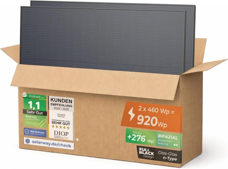 Solarway 440 W Solarpanel, JA-Solar Vollschwarzes bifaziales Glas/Glas-PV-Panel mit positiver Leistungstoleranz von 0–5 Watt, Modell JAM54D41-440W N-Typ, geeignet für Balkonkraftwerke (2er-Pack)