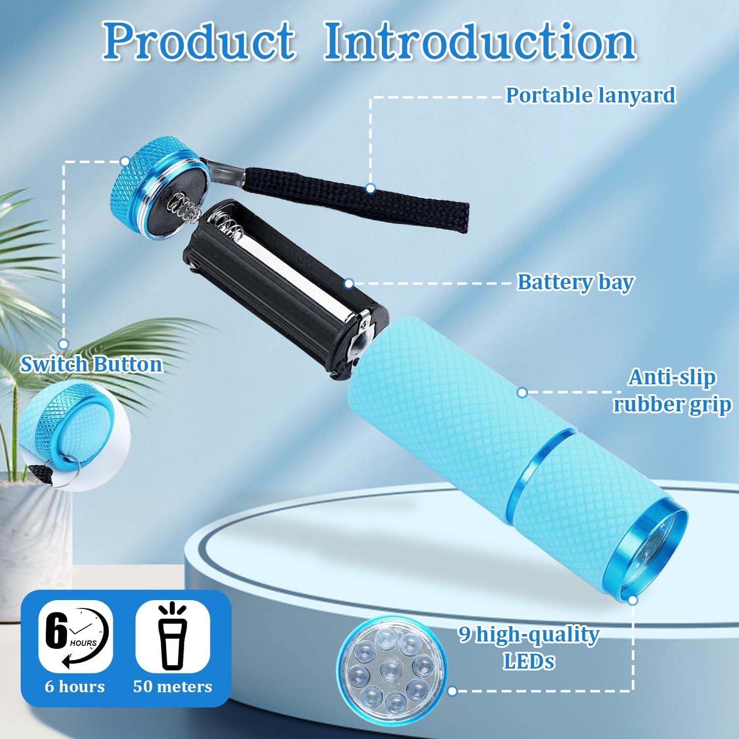 Mini LED Taschenlampe, 4 Stück Mini Taschenlampe Kinder mit 9 LEDs, kleine Taschenlampe, LED Taschenlampe mit 9 LED, kleine Taschenlampen, Kinder Taschenlampe mit Lanyard, für Wandern, Outdoor, Camping – Bild 4