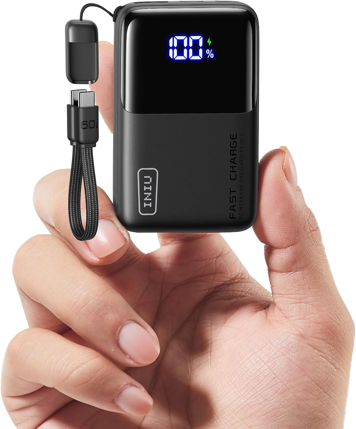 INIU Powerbank, Ultra Mini 45W Schnellladung 10000mAh Powerbank mit angeschlossenem USB-C-Kabel, flugsichere externe Handy-Akkus, Travel Essential für iPhone 17 16 Pro, Samsung S25, Xiaomi, iPad usw