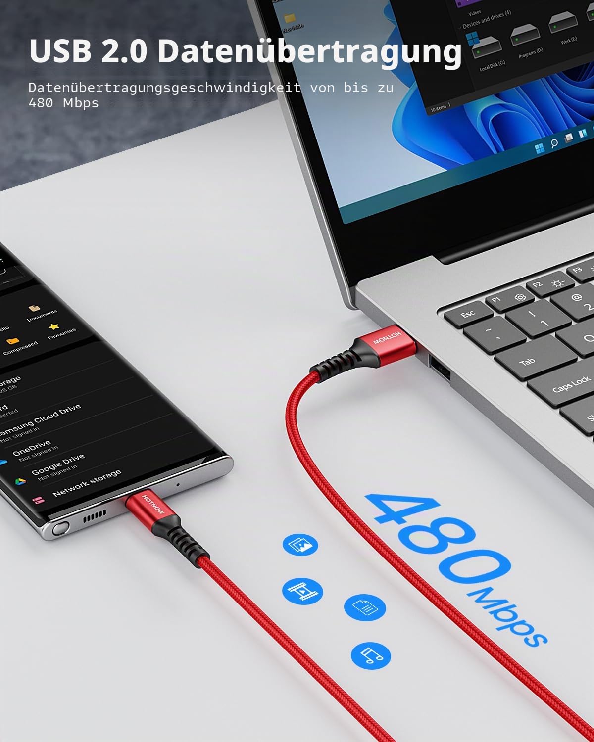 Kurzes USB C Kabel 30cm 3er Pack, 3A USB A auf USB C Ladekabel Schnellladekabel Nylon geflochten für iPhone 17 16, Galaxy S24 S23 S22 S9 A54 A21 17A, Huawei P40/P30, Google Pixel – Bild 3