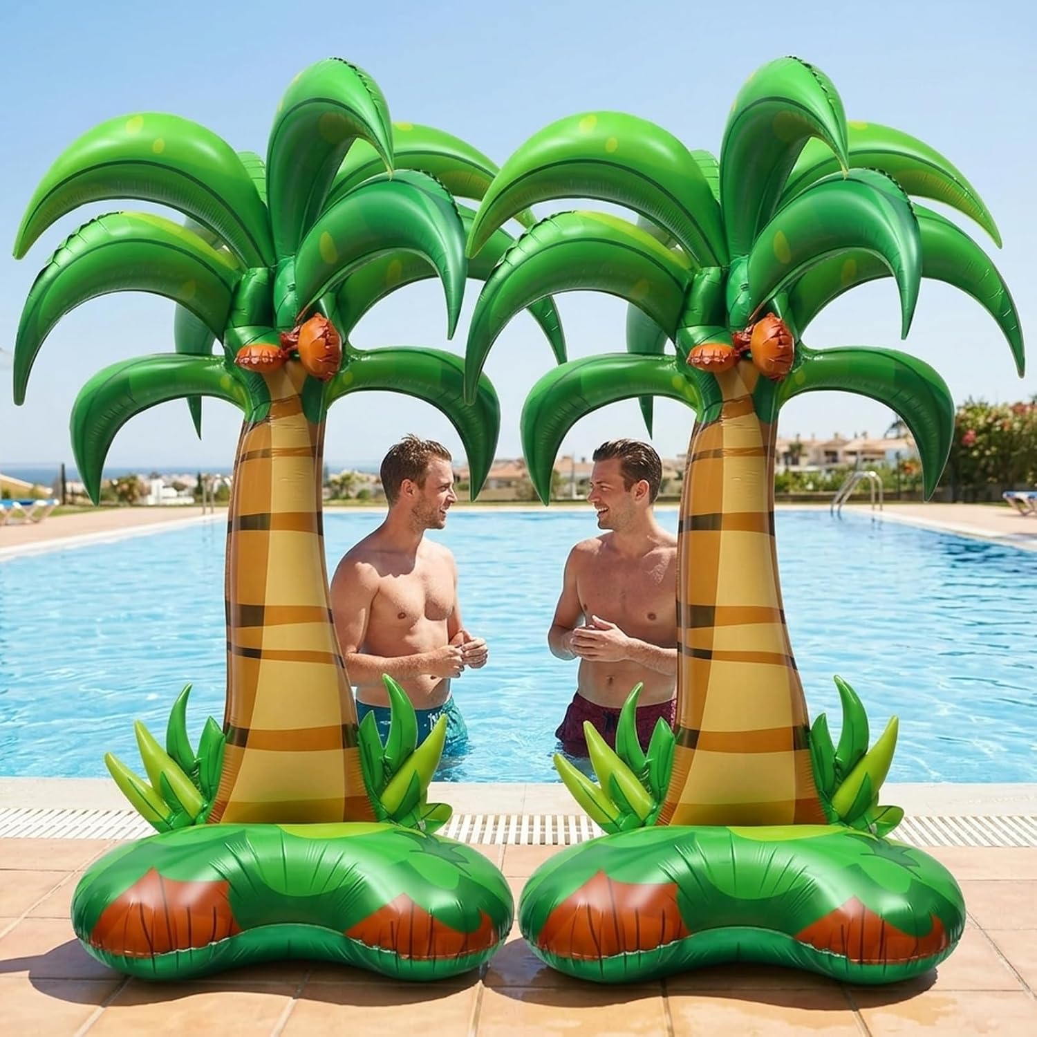 2 Stück aufblasbare Palme, hawaiianische Party-Dekoration, 132 x 94 cm, aufblasbarer Palmen-Ballonständer für tropische Strandpartys, Sommerpartys, Poolpartys und Gartenfeiern – Bild 6
