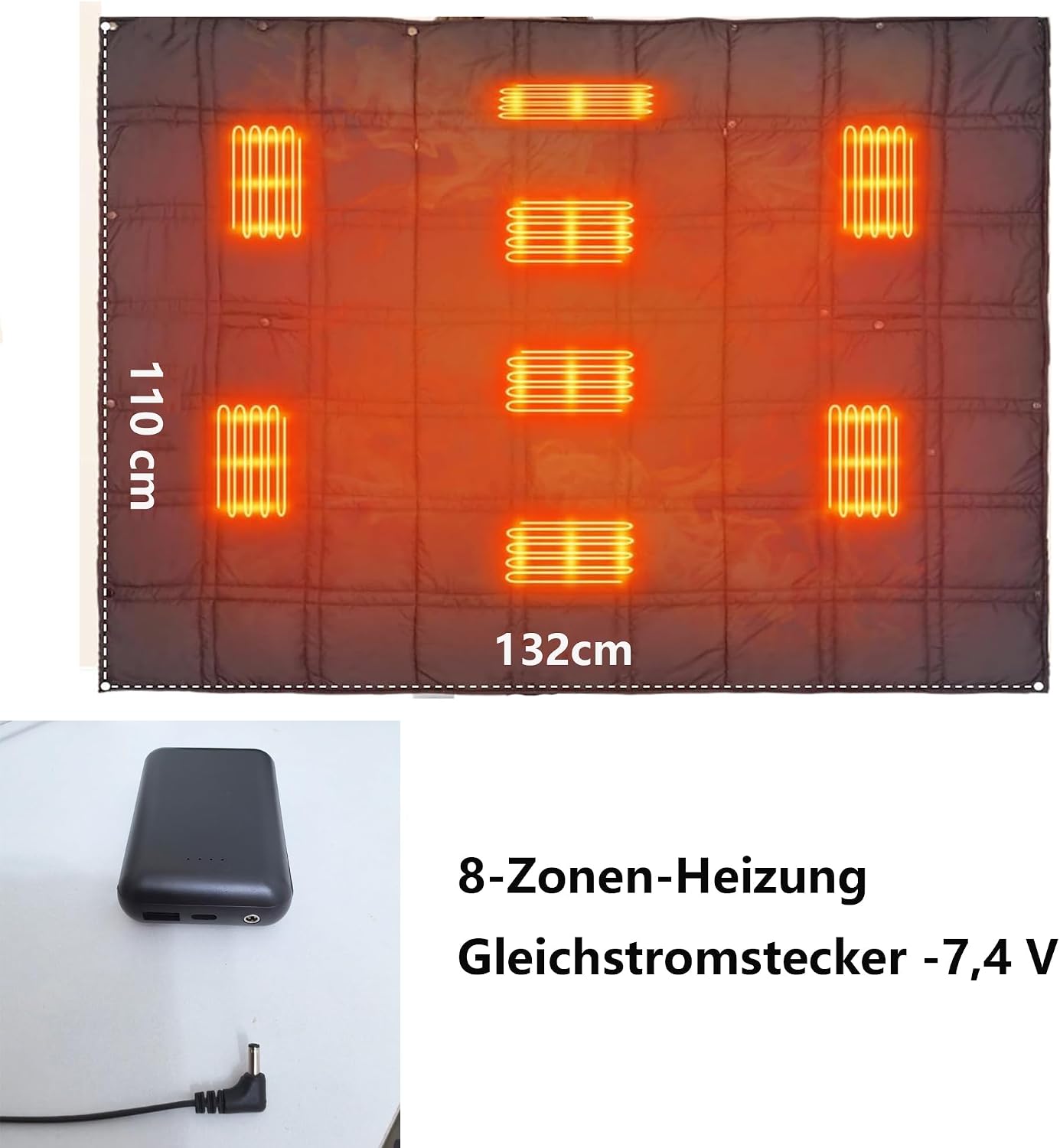 Kabellose Heizdecke mit 7,4-V-Akku für Damen und Herren, elektrisches Wärmekissen, tragbarer Heizschal für Zuhause, Büro, Reisen, Wandern – Bild 2