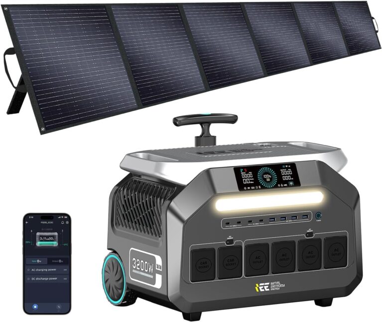 IEE 3200 W Solargenerator P3200 mit 500 W Solarpanel, 2048 Wh tragbares Kraftwerk, LiFePO4-Akku, 0–80 % in 45 Minuten Ladezeit, APP, 16 Anschlüsse, tragbares Kraftwerk für Camping/Wohnmobile/Notstrom