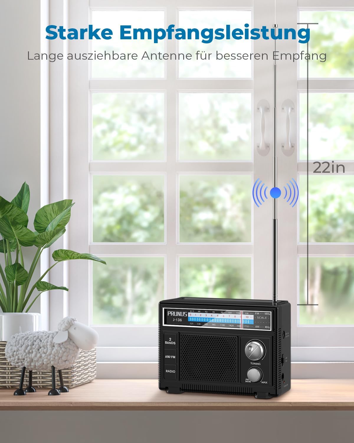 Prunus J-136 AM FM FM Radio Kleines Kofferradio mit AUX/Mikrofonanschluss | Tragbare Radios mit Batterie- oder Wechselstrombetrieb, einfache Radios für Senioren. – Bild 5
