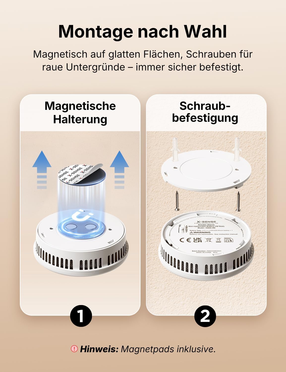X-Sense Rauchmelder mit 10-Jahres-Batterie, zertifiziert nach EN 14604, Feuermelder mit Magnethalterung, Standby ohne LED-Blinksignal, Test-/Stummschalttaste, Ultra Slim, XS0G-SN, 1 Stück – Bild 5
